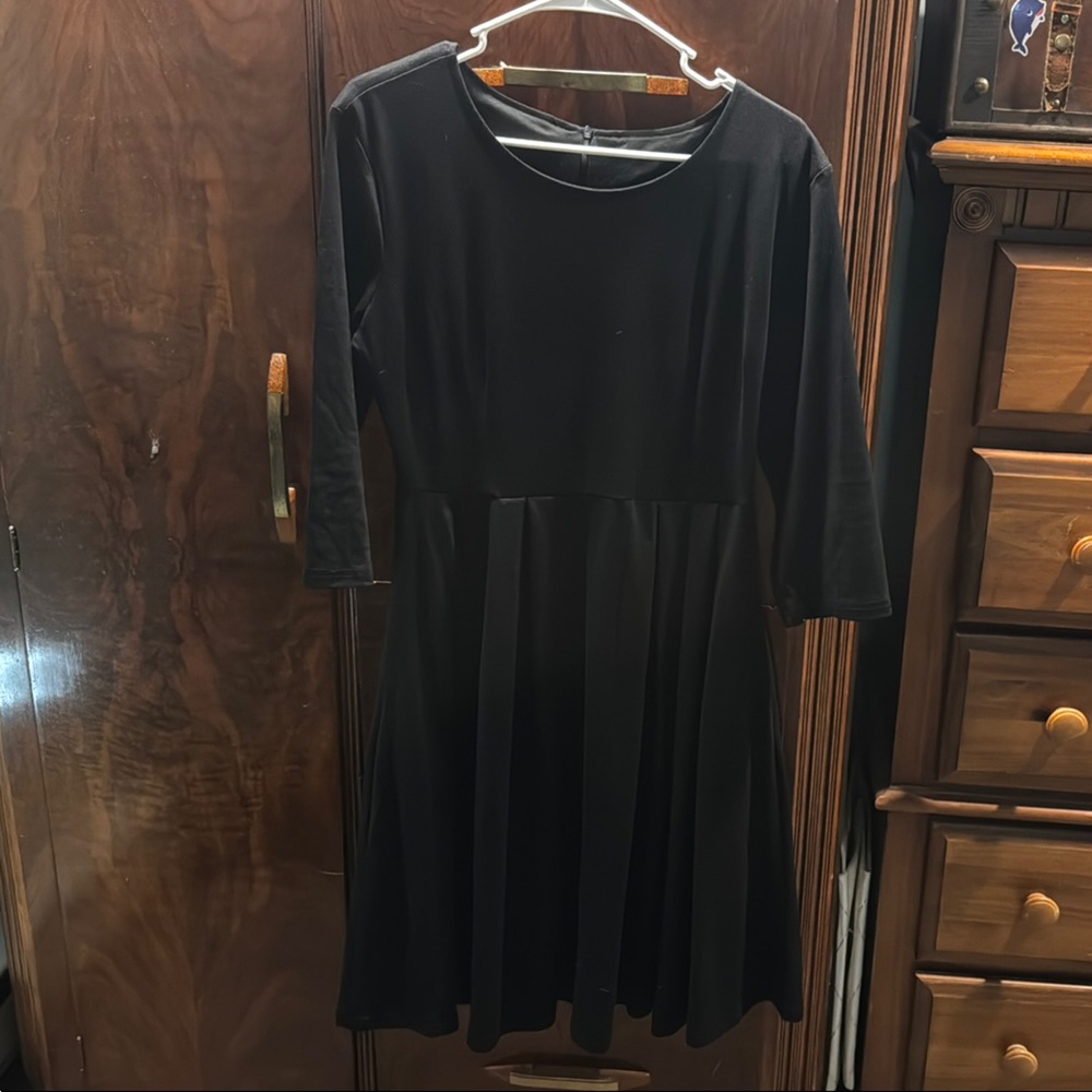 Amazon Black A-Line Midi Dress with 3/4 Sleeves